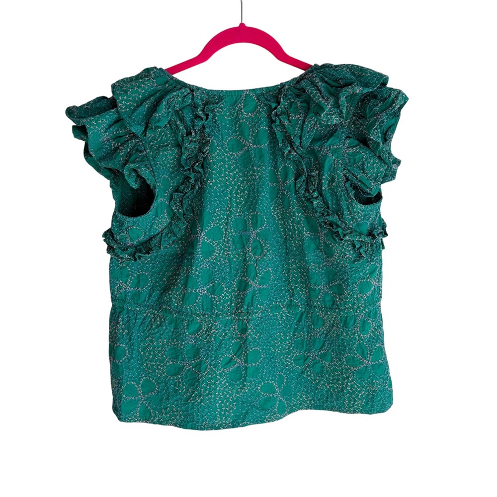 MAEVE by ANTHROPOLOGIE Green Ruffled Button Down Bohemian Ladies Blouse, S - Picture 2 of 6